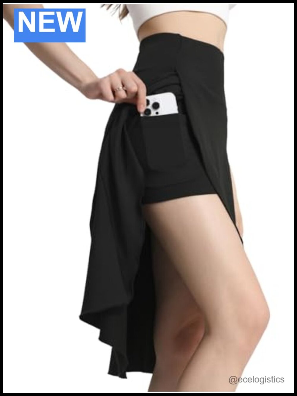 Midi Length Skort with Pockets High Waist Athletic Skirt with Slit Ruffle Hem